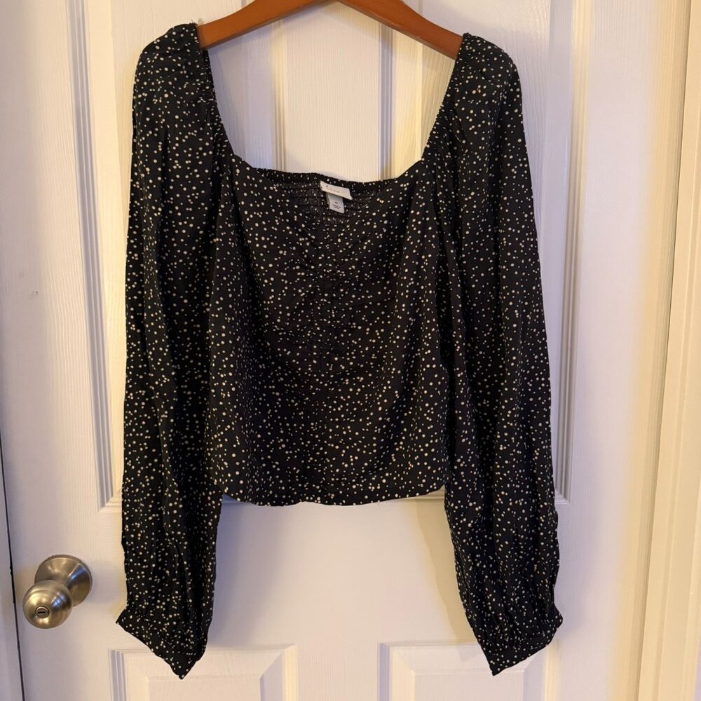 A New Day Long Sleeve Medium Black Cropped Polka Dot Blouse Target